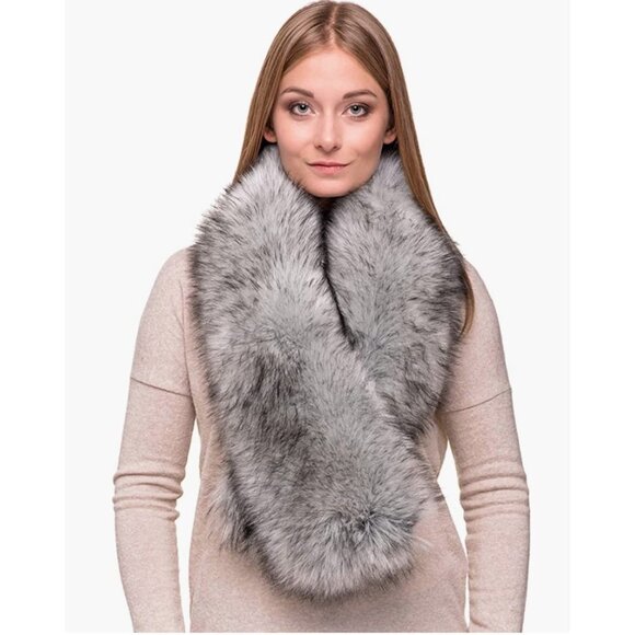 Luxury Silver Fox Real Look Faux Fur Scarf Neck Warmer Fur Collar Shawl Wrap - Picture 5 of 6